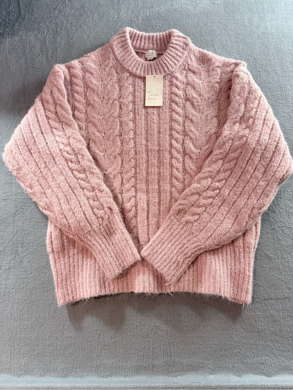 A New Day - Pink Cable Knit Crewneck Sweater